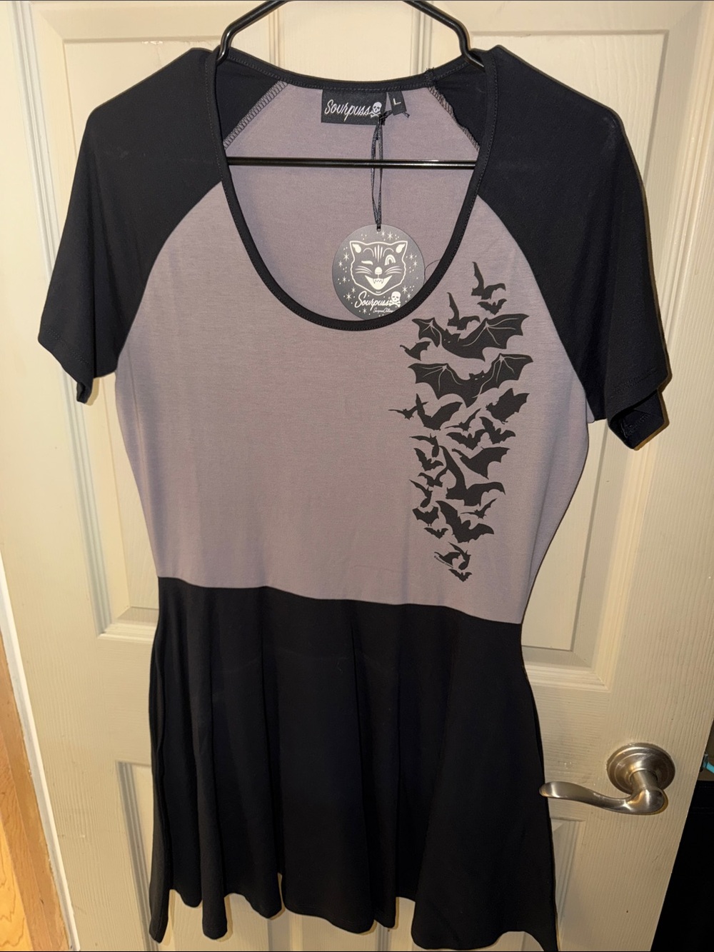 Sourpuss Grey & Black Bat Skater Dress